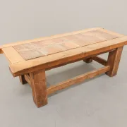 Brutalist Oak Coffee Table with Red Terracotta Tiles, 1950s