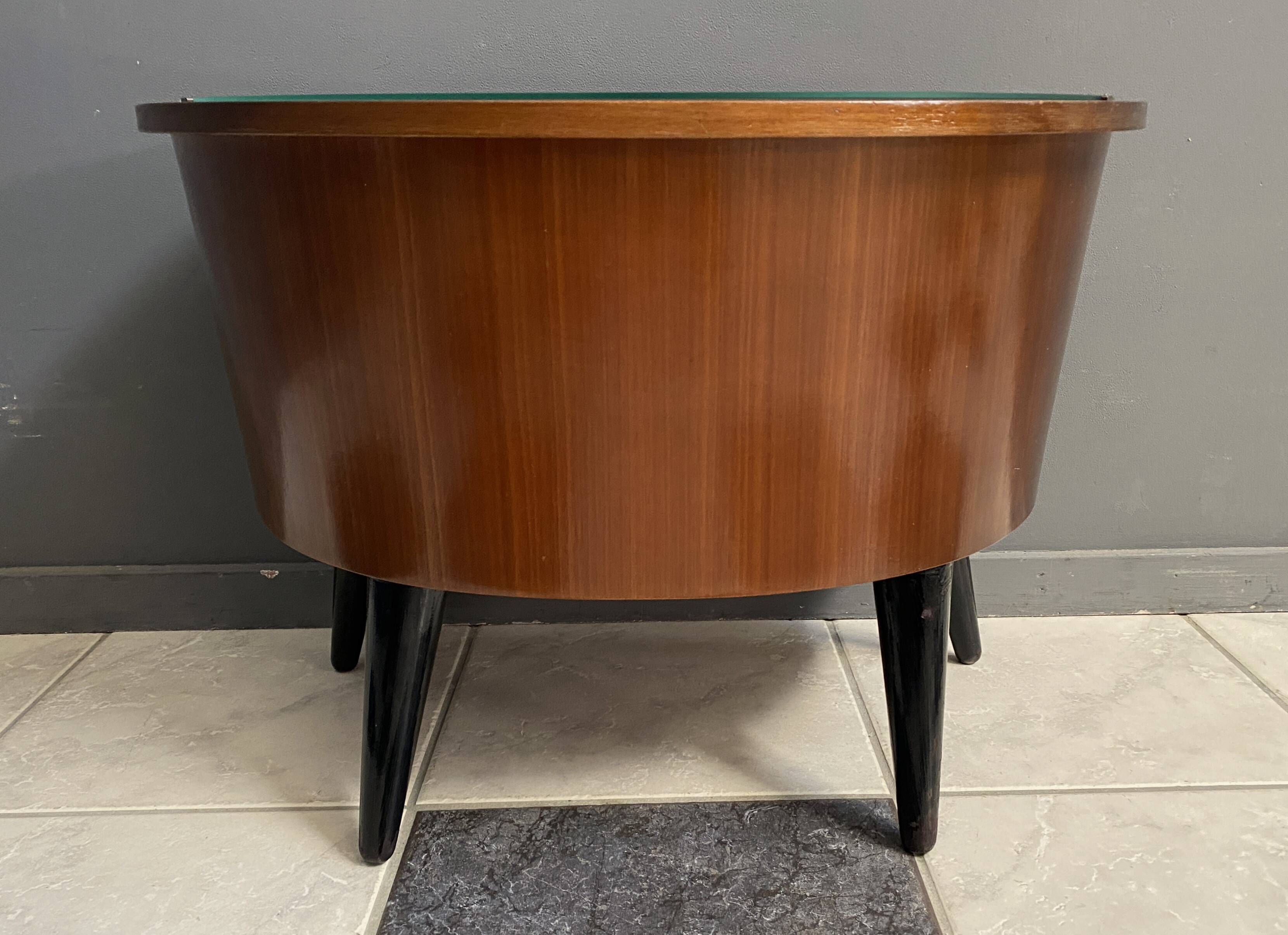 small kidney shaped cabinet with glass on top 1960s