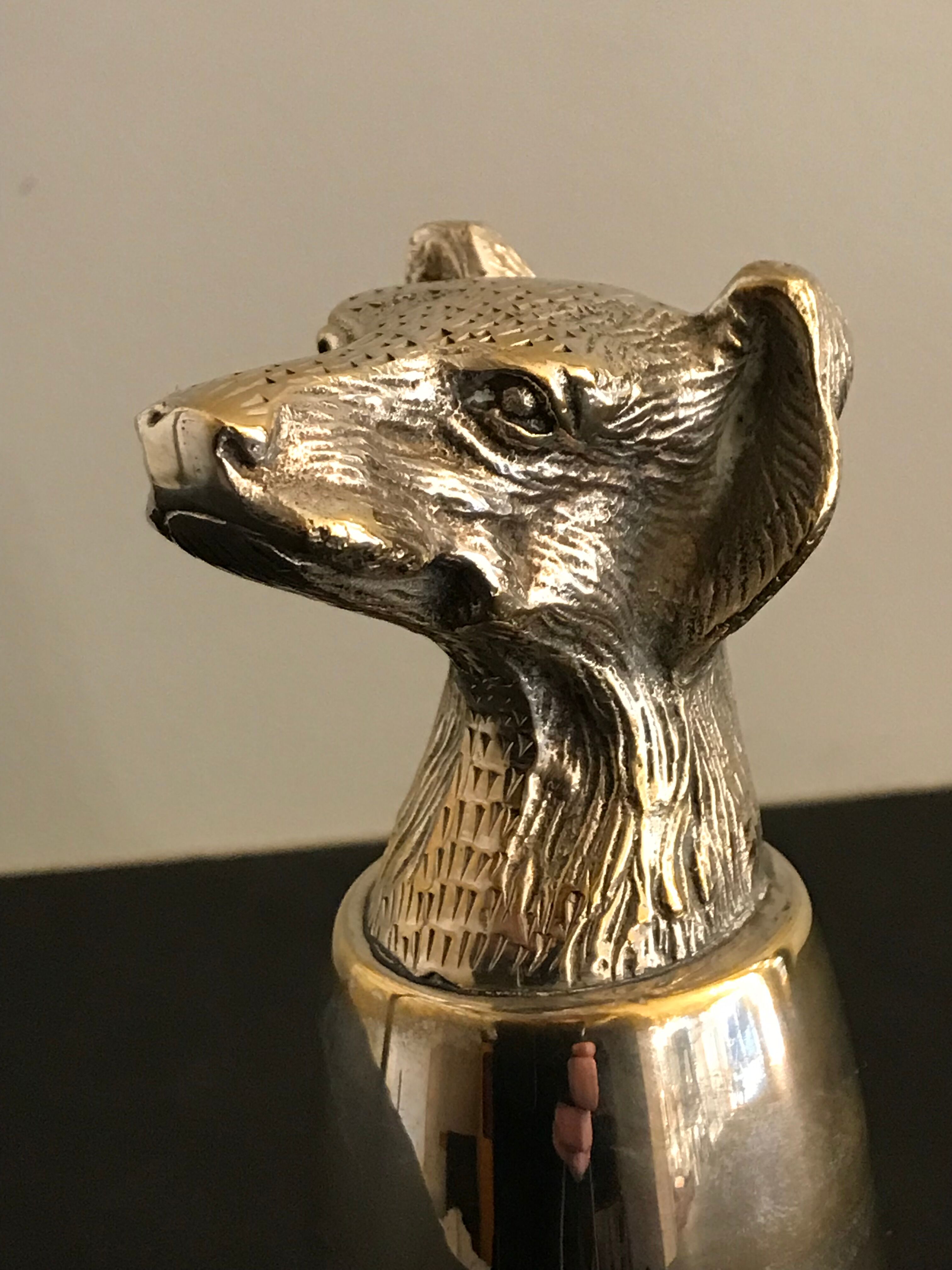 Calice or silver metal glass with dog's head 19th century