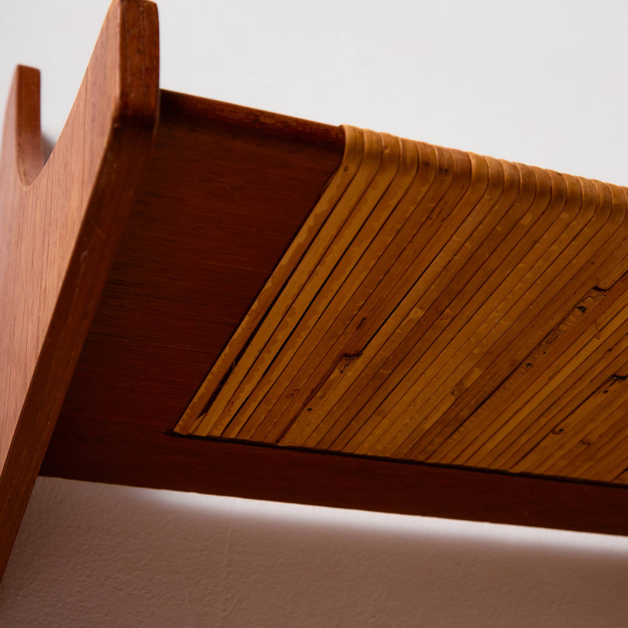 Teak wall shelf with cane details
