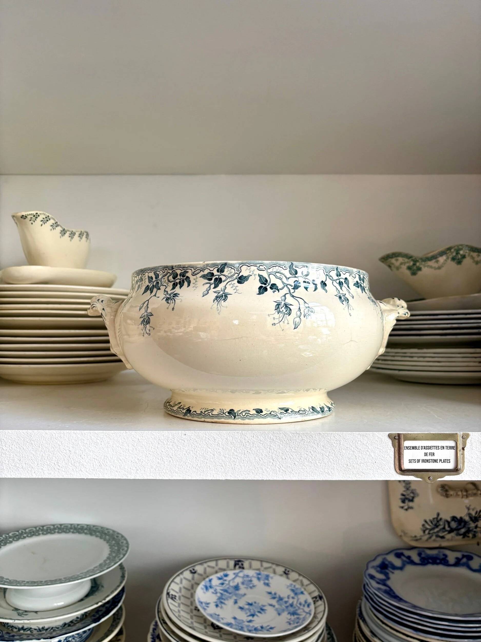 Salad bowl, soup tureen E. Bourgeois in blue ironstone