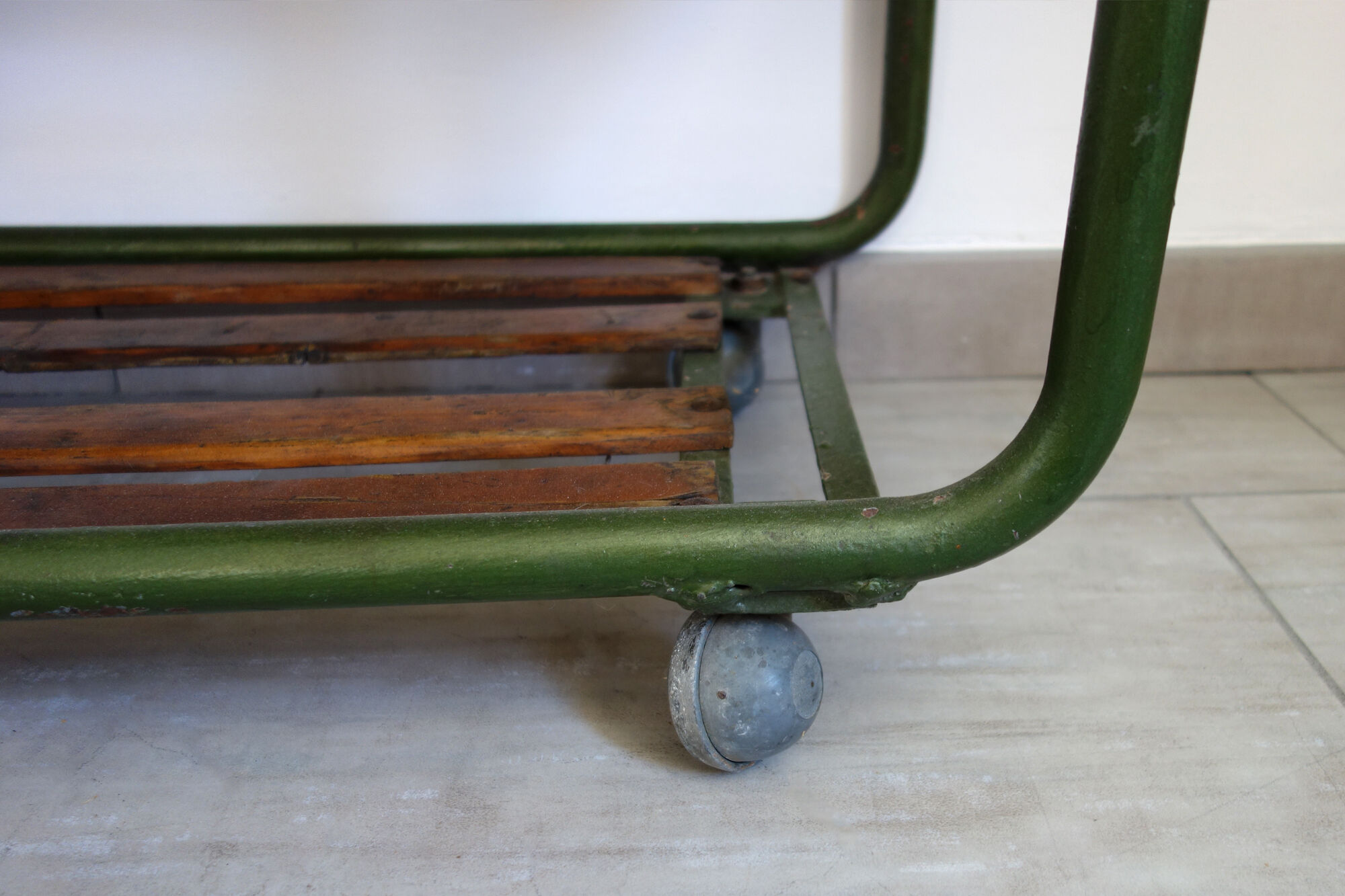 Old industrial shelf with wheels