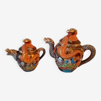 Old Japanese satsuma porcelain teapot and milk jug signed