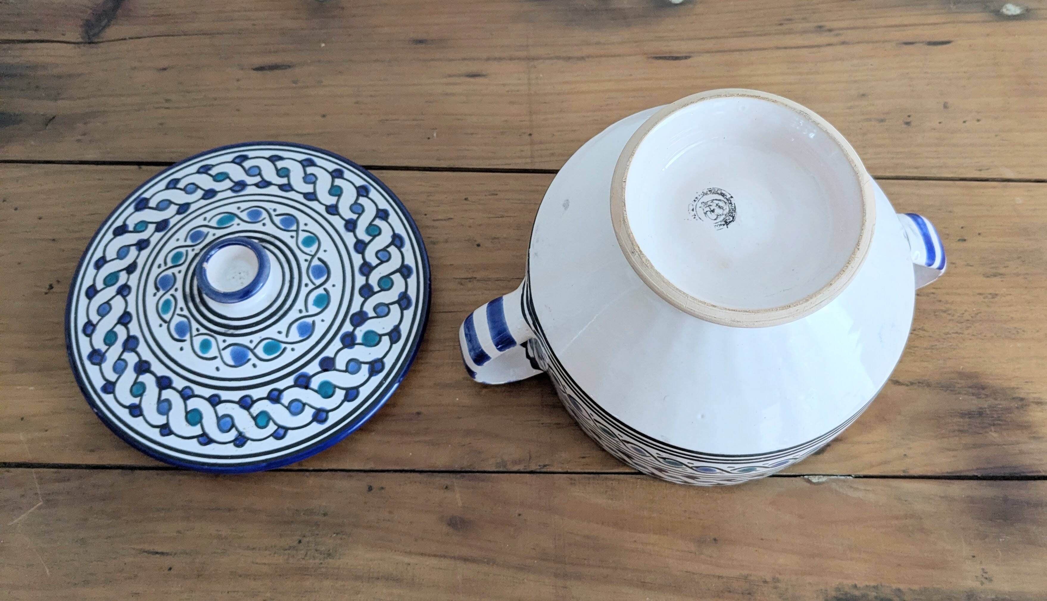 Vintage ceramic soup tureen from Tunisia – 1970s – Blue and t