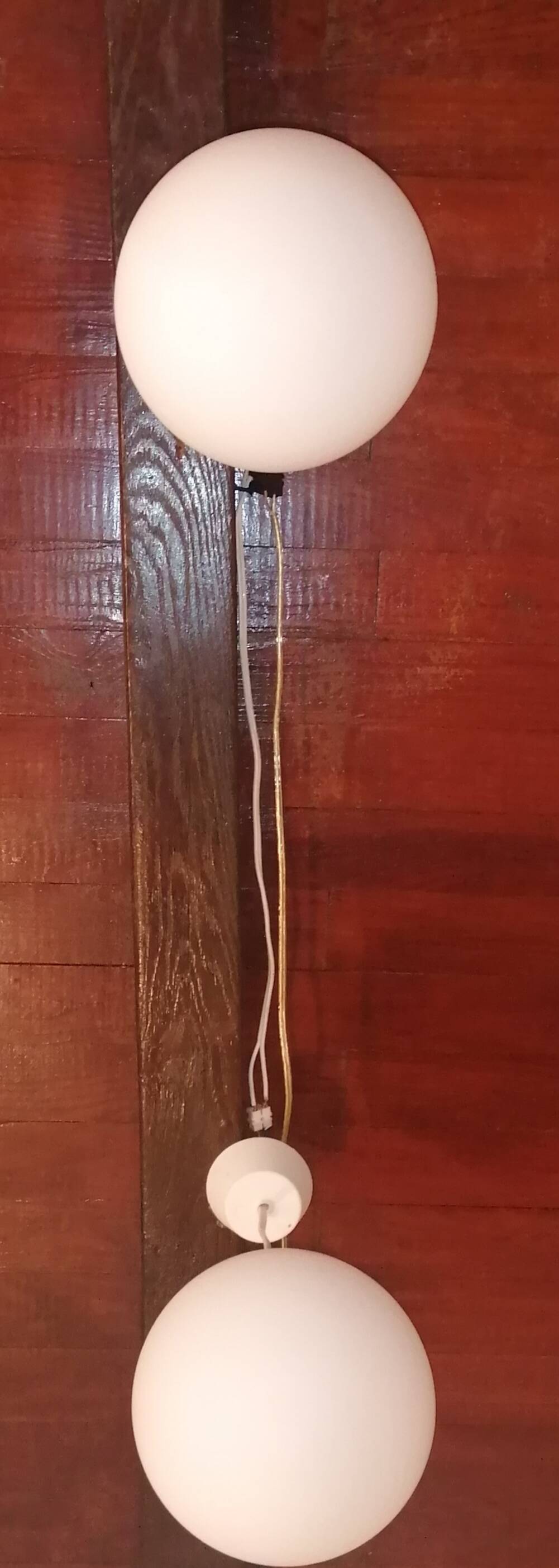 Set of 2 space age ''half sphere'' pendant lights in opaline vintage 1960