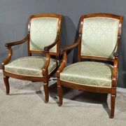 Pair of Crossed Armchairs in Mahogany, Restoration Period – Early 19th Century