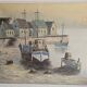 Oil on canvas - Marine, fishing port in a village signed Billings