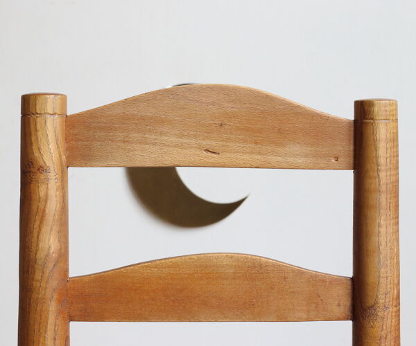 Suite de six chaises années 50 en bois massif et paille