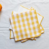 Set of 4 yellow vichy towels & white cotton gas