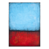 Blue and Red original minimalist abstract modern painting, stretched canvas