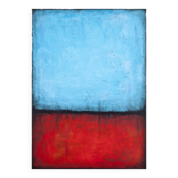 Peinture abstraite moderne minimaliste originale bleue et rouge, toile tendue