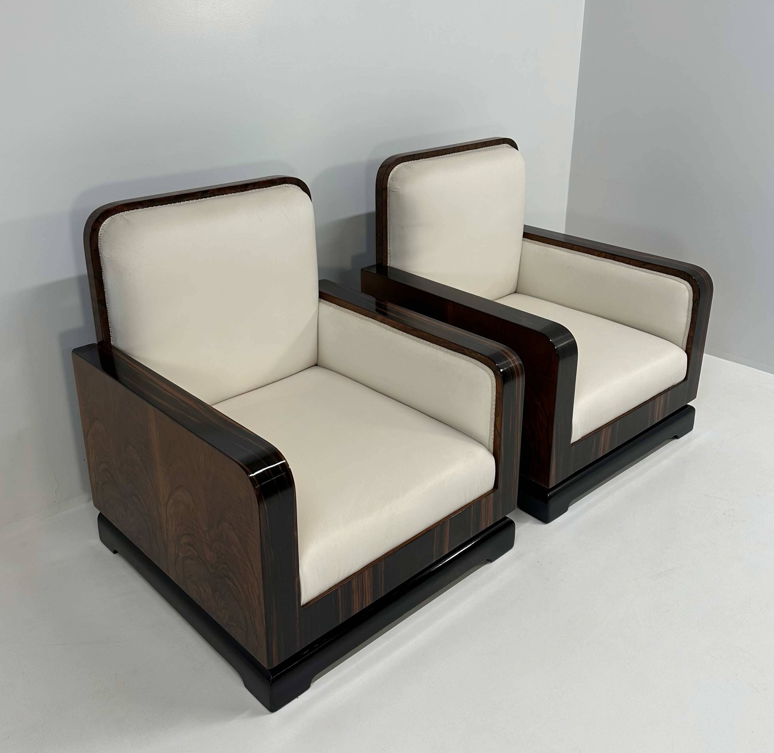 Set of Art Deco Italian Macassar and Walnut Root Armchairs, 1930s
