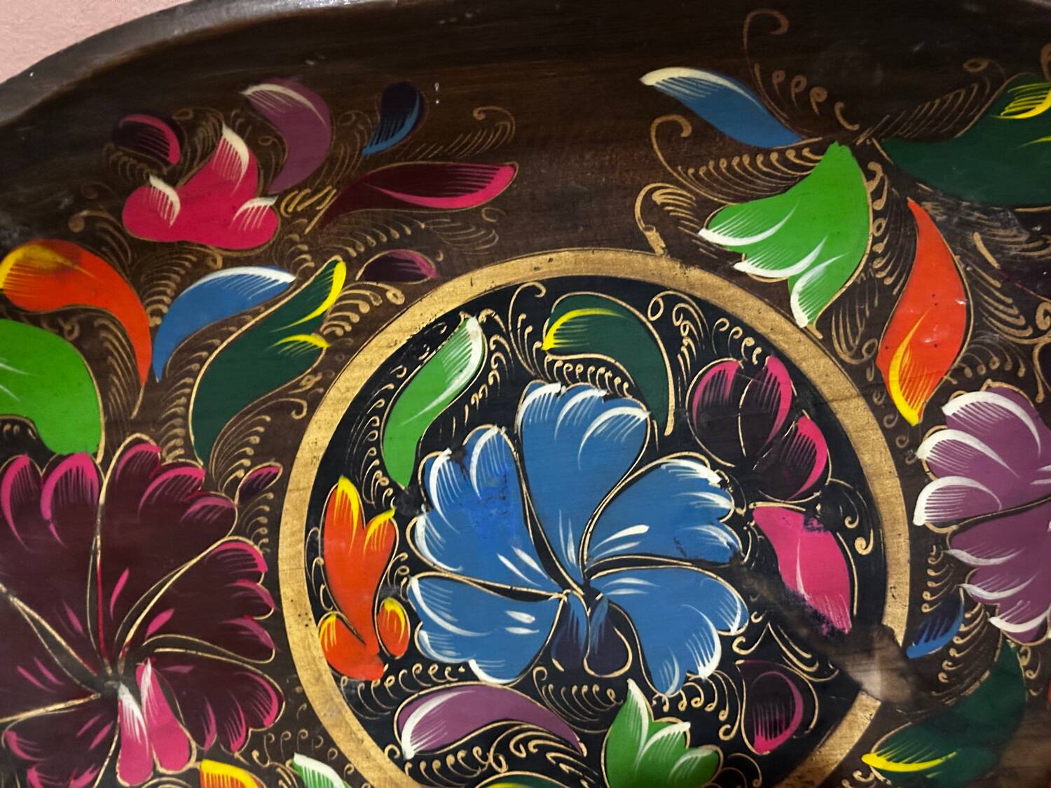Mid-century hand-painted floral decorative tray / catchall 49 cm / 33 cm