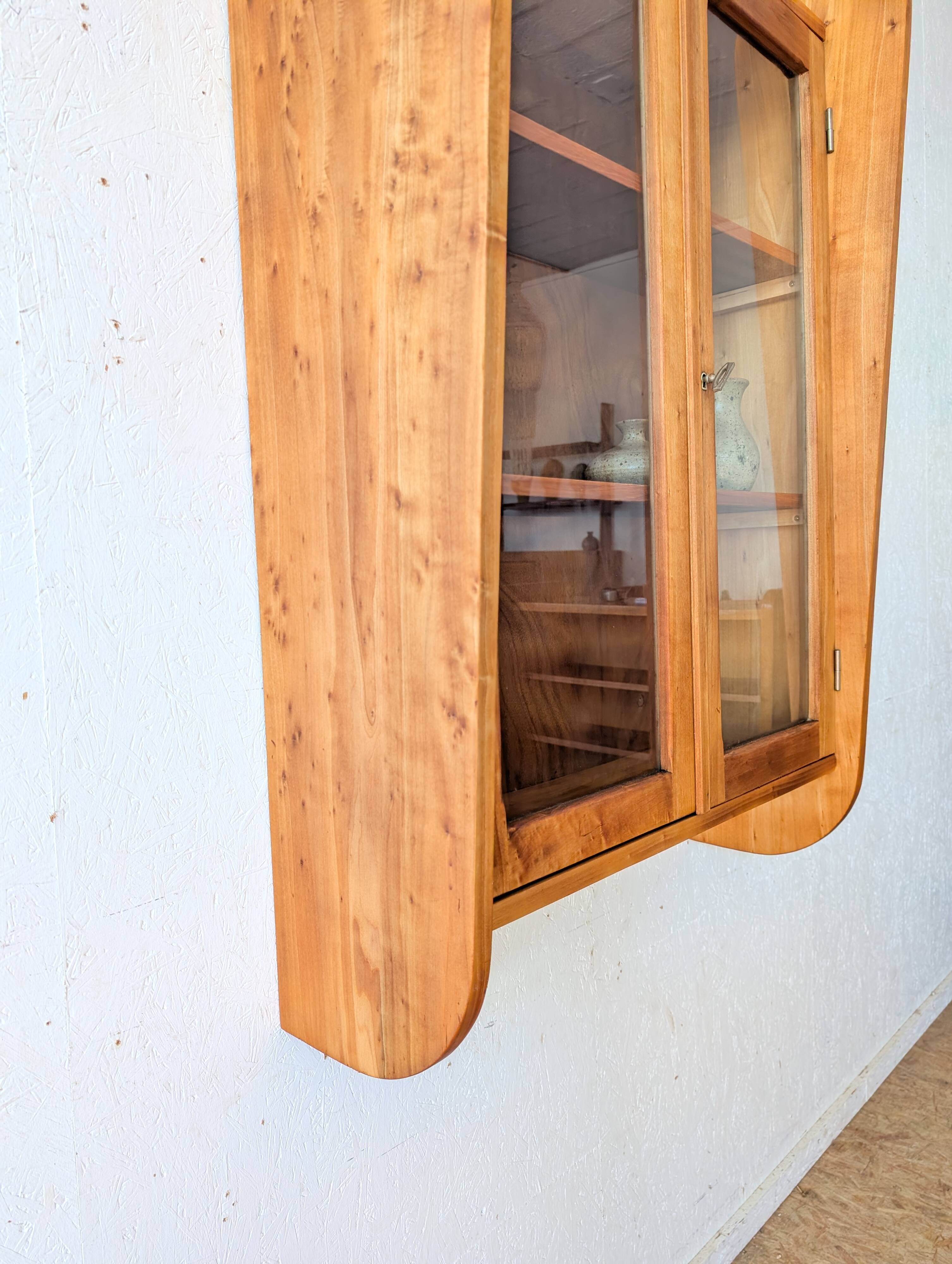 Solid cherry wood wall display case from the 50s