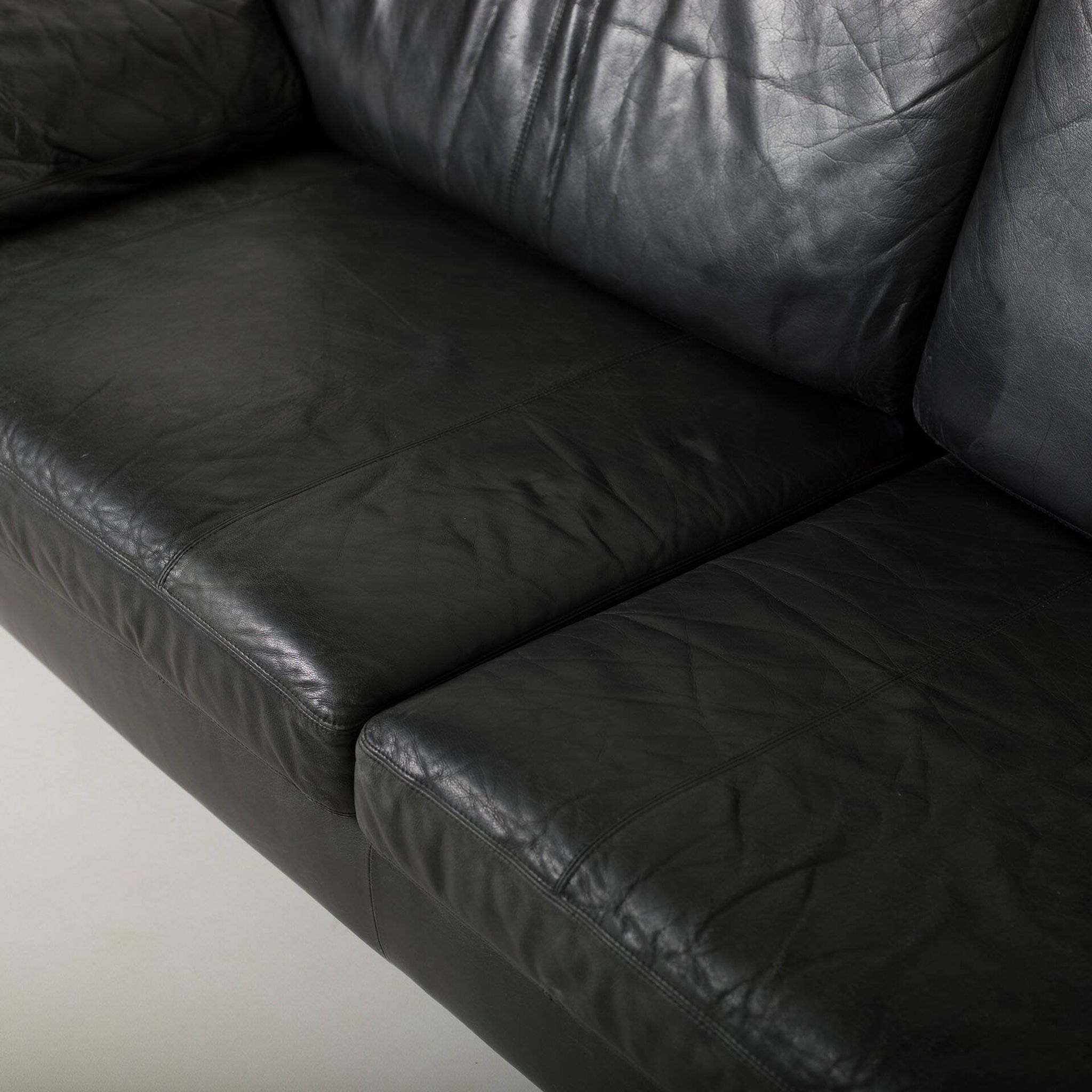 Cor Conseta black leather 3 seater sofa, Germany, 1970s