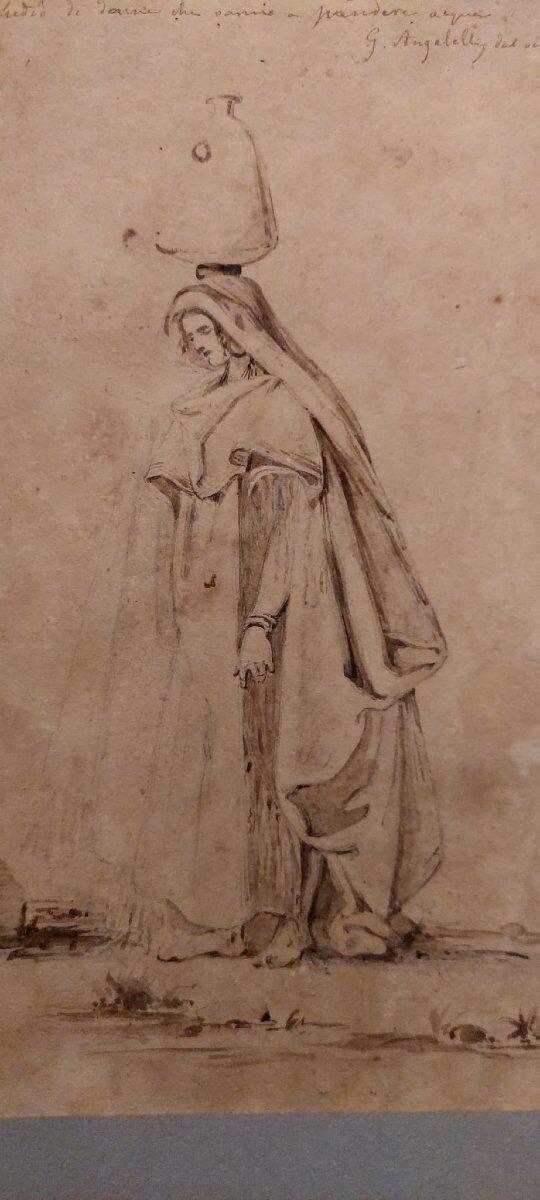 Giuseppe Angelelli 1803-1844. ink drawing on paper, study of women in Egypt