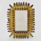 Old rectangular oak leaf mirror in gilded metal Spain 60 70