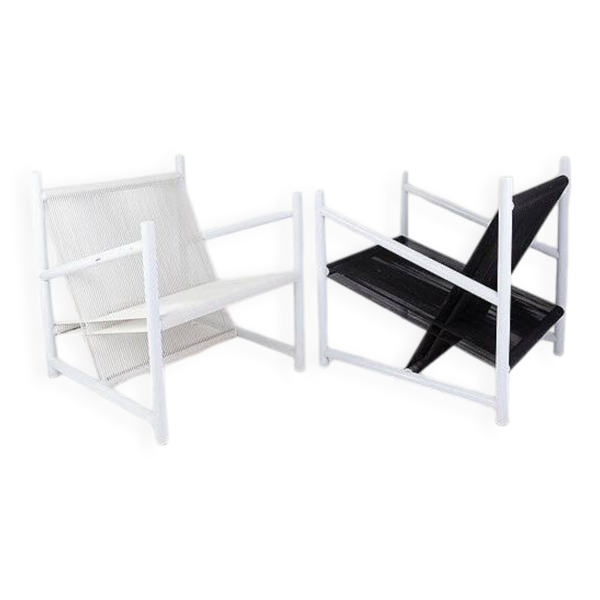 Indoor/Outdoor pair of Black/White Armchairs