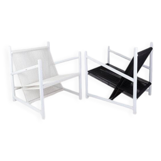 Indoor/Outdoor pair of Black/White Armchairs