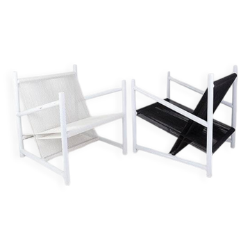 Indoor/Outdoor pair of Black/White Armchairs