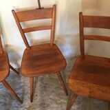 Set of 6 vintage solid wood chairs with compass legs 1960's