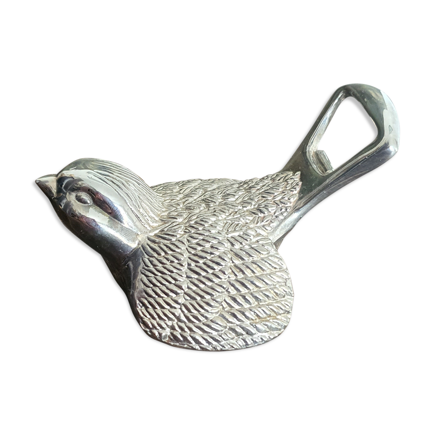Bird bottle opener in vintage silver metal