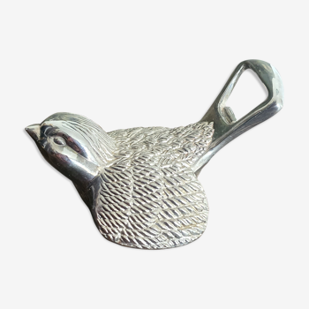 Bird bottle opener in vintage silver metal