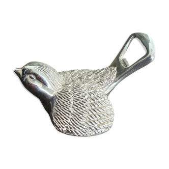 Bird bottle opener in vintage silver metal