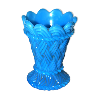 Blue molded opaline goblin glass