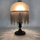 Table lamp, bedside lamp, silver metal base, globe and beads