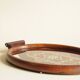 Old Oval Art Deco Wooden Plate - Bakelite Glass - Geometric Pattern