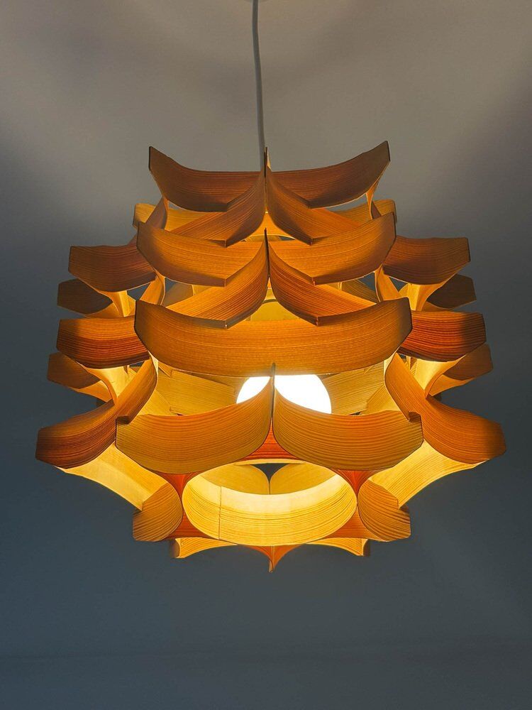 Mid-century wooden pendant lamp by Hans-Agne Jakobsson, Sweden, 1970s