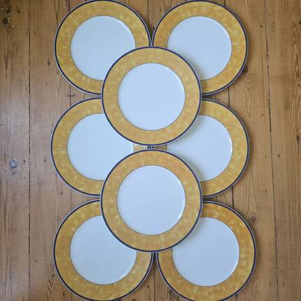 8 grandes assiettes plates vintage en porcelaine Winterling Bavaria - Marli jaune marbré