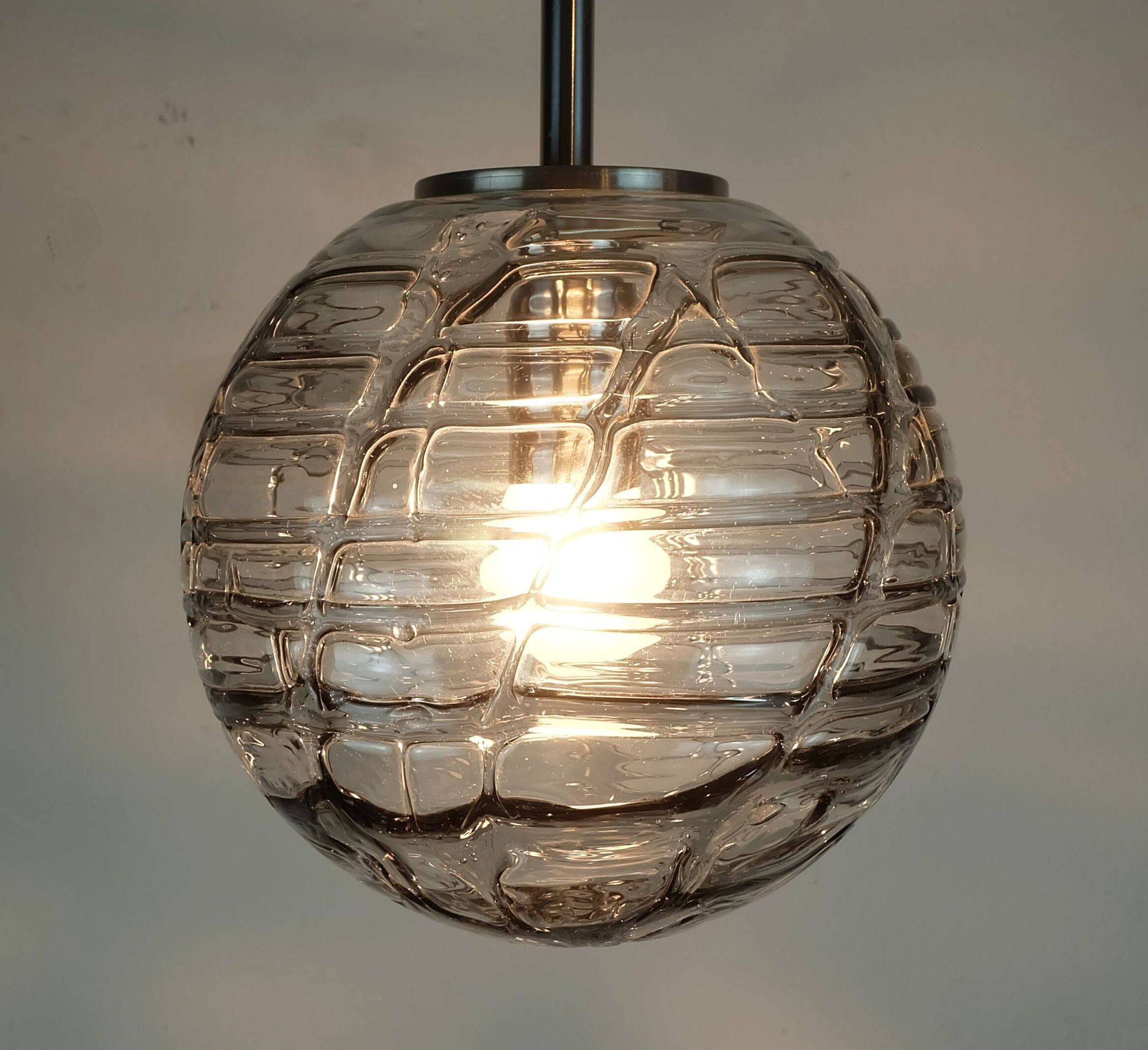 No. 1 of 2 - elegant doria pendant lamp clear and smoke grey glass 60s 70s