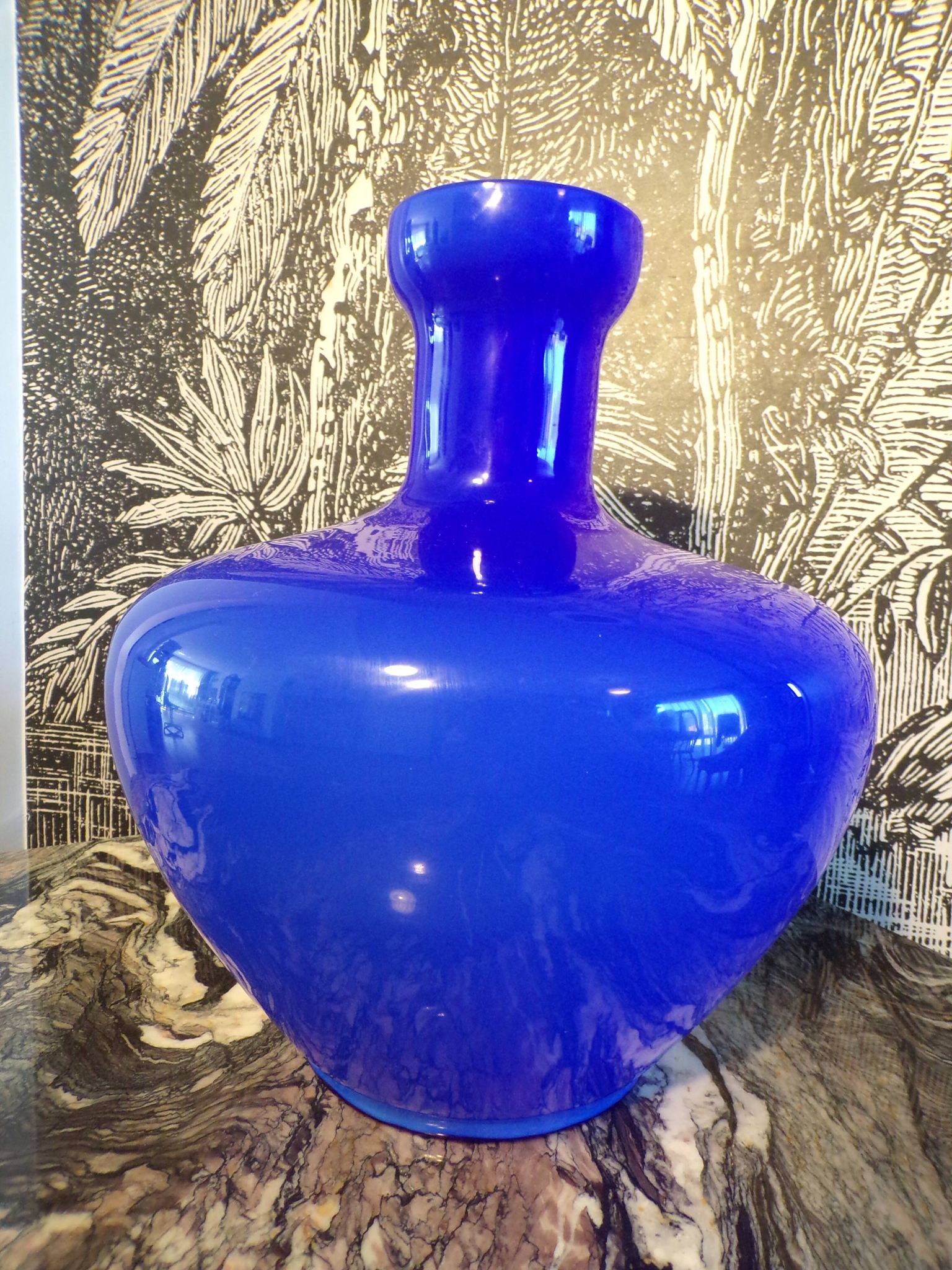 Vase Murano opaline bleue Ø34cm