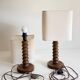 Pair of French Art Deco Wooden Table Lamps Attributed to Charles Dudouyt