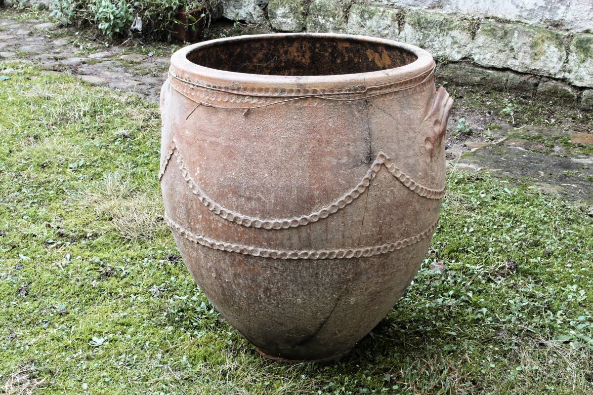 Large turned terracotta jar, 19th century