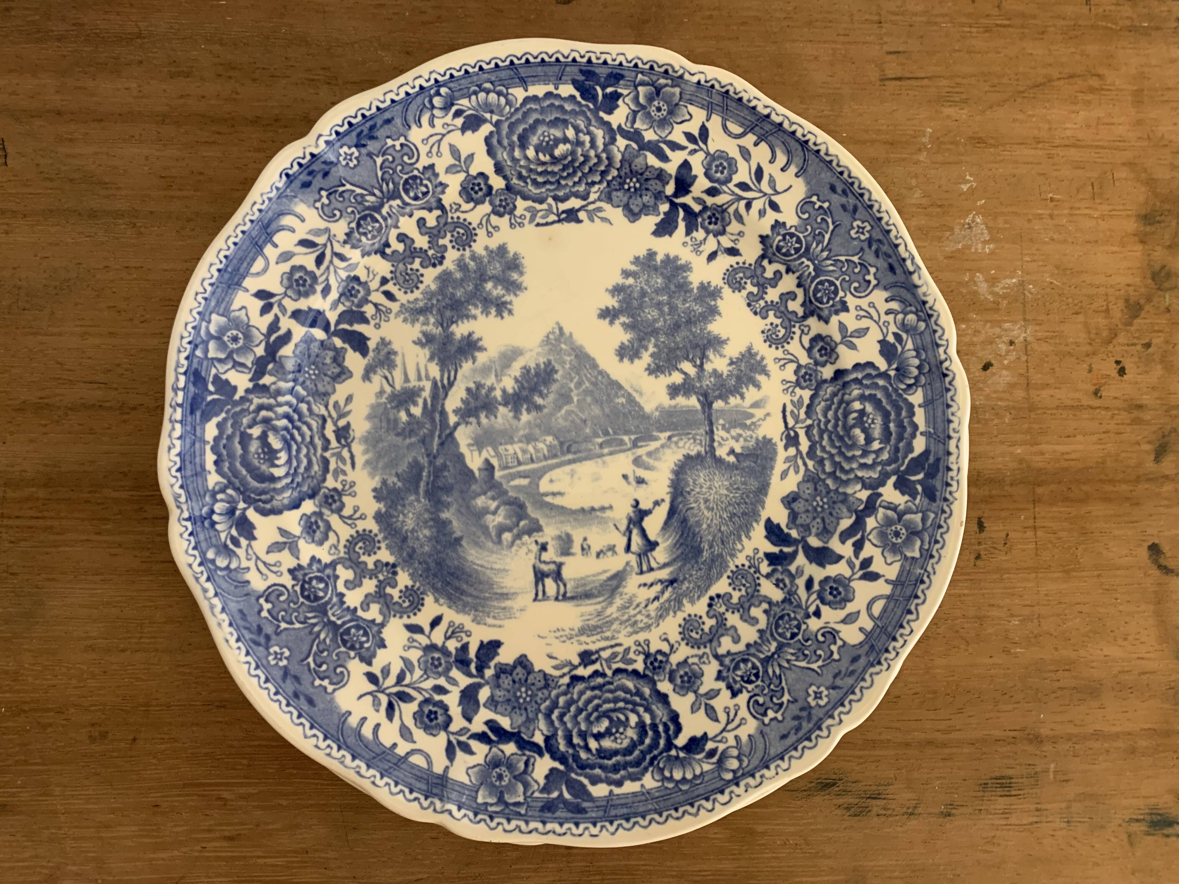 10 old blue earthenware dessert plates Burgenland Villeroy and Boch 1950