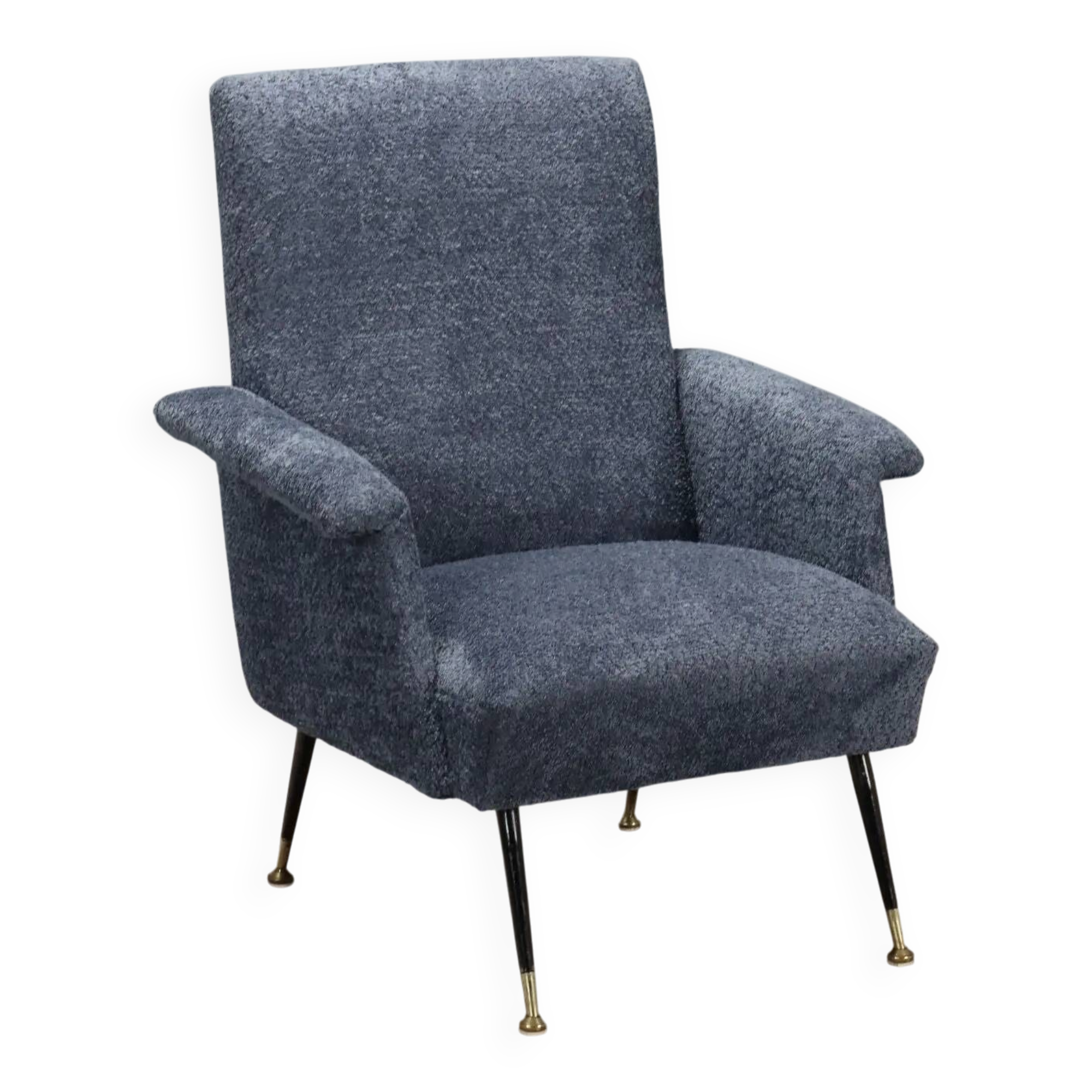 Fauteuil vintage en tissu et métal avec embouts en laiton, Italie, années 1960