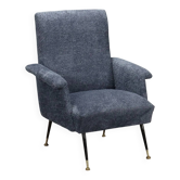 Fauteuil vintage en tissu et métal avec embouts en laiton, Italie, années 1960