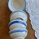 4 vintage striped ivory and blue earthenware bowls by Afibel
