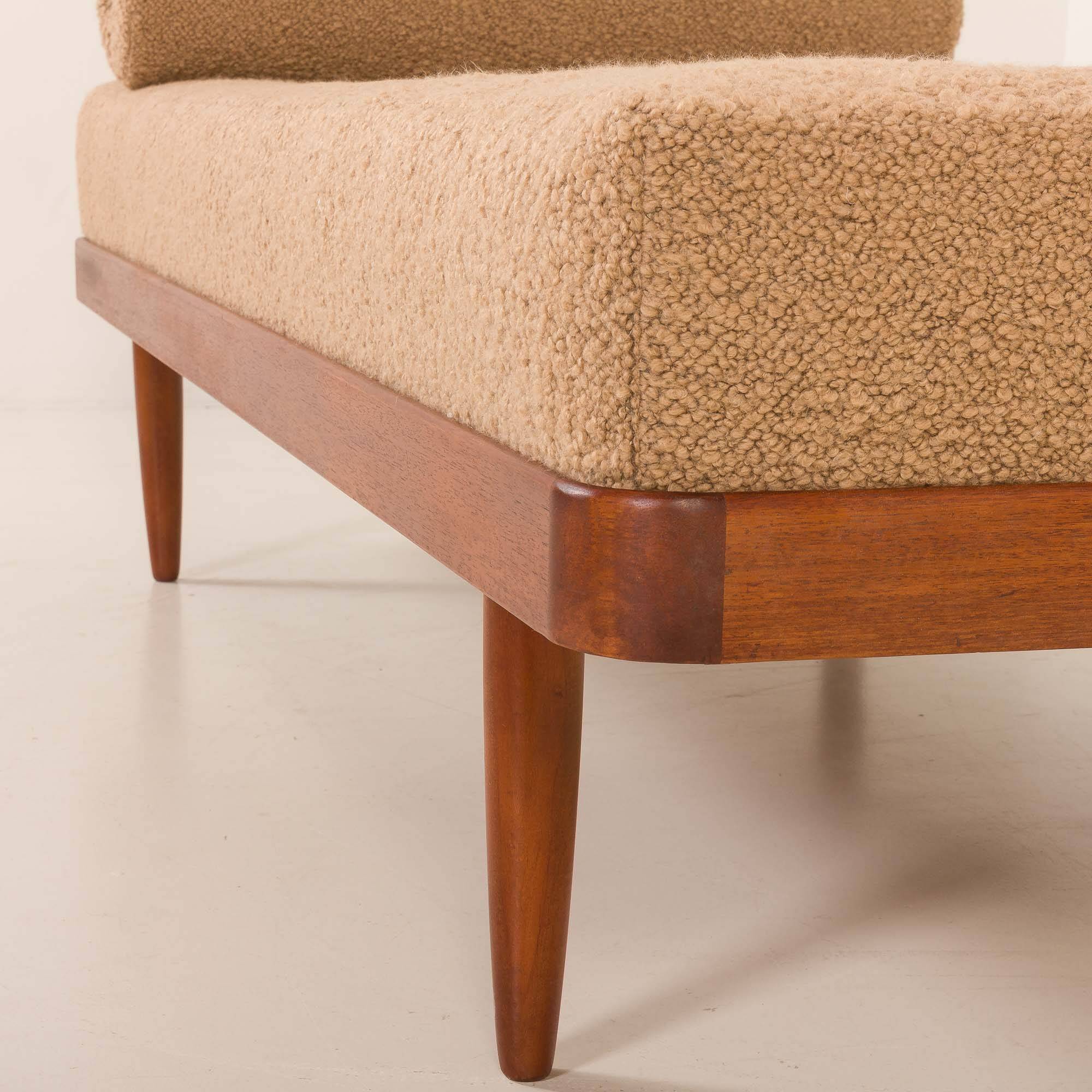 Scandinavian mid century daybed in natural boucle fabric, Denmark 1960s