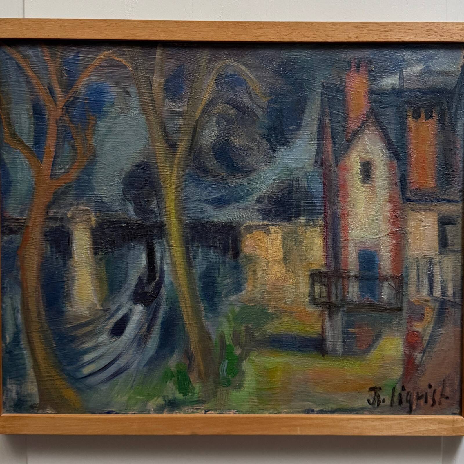 Oil on canvas modern composition Island of Chatou by J.-J. Sigrist