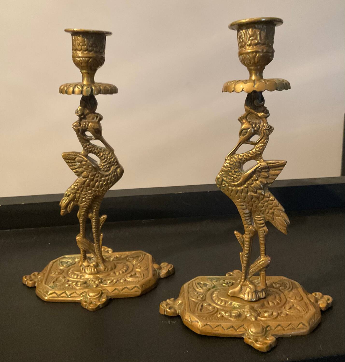 Pair of old bronze candlesticks
