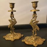 Paire d’anciens bougeoirs en bronze
