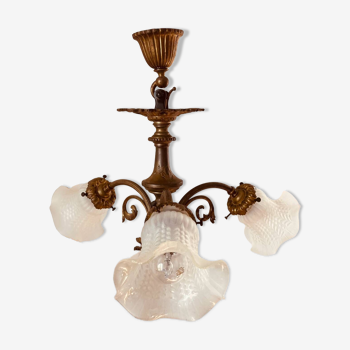 19th century gilded bronze chandelier 3 lights