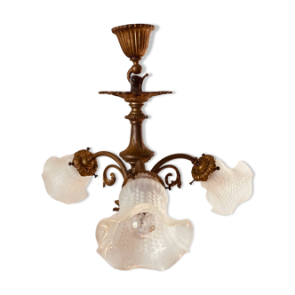 Lustre en bronze doré époque XIXe 3 lumières