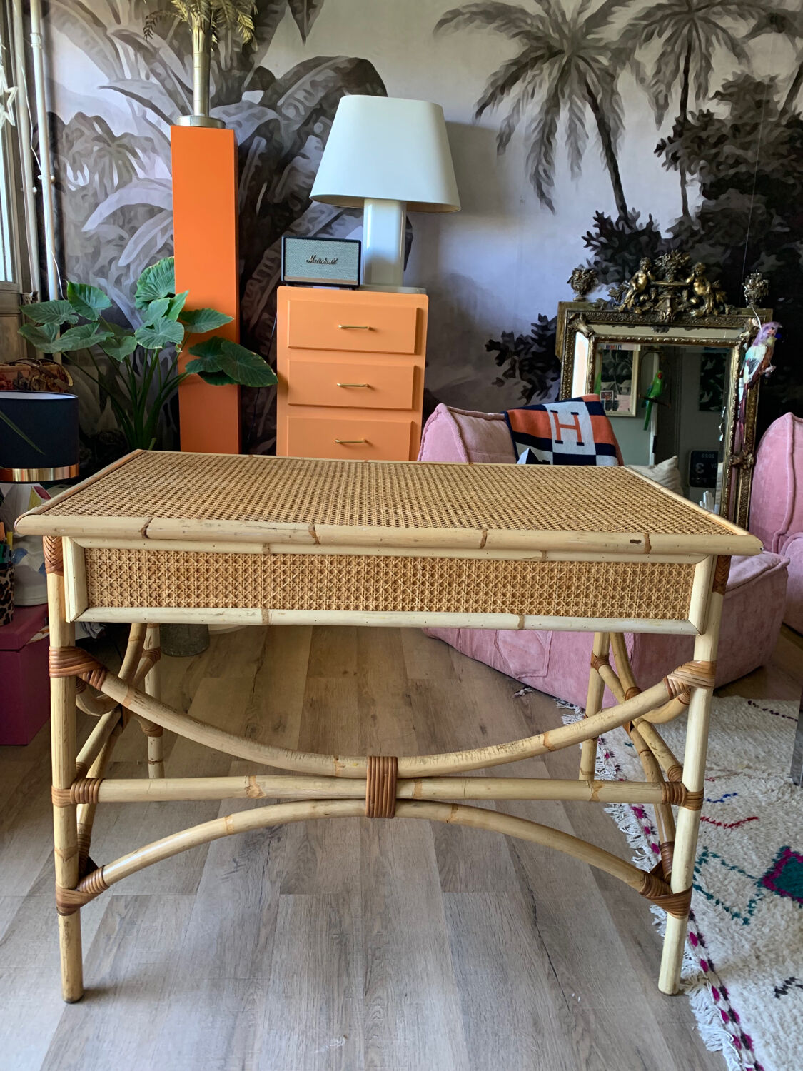 Rattan desk and canning