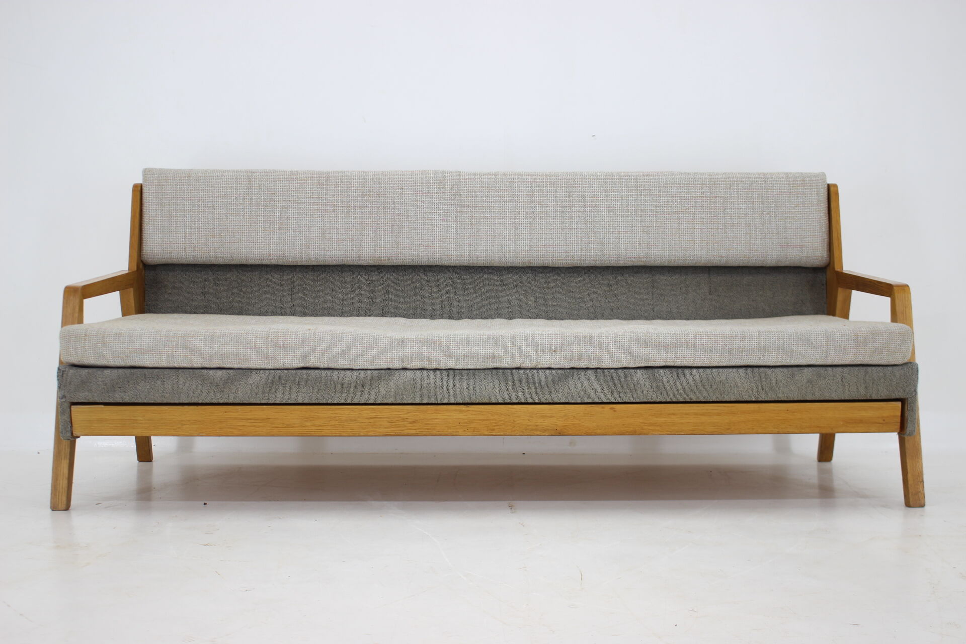 1970s oak 3-seater sofa/bed, czechoslovakia