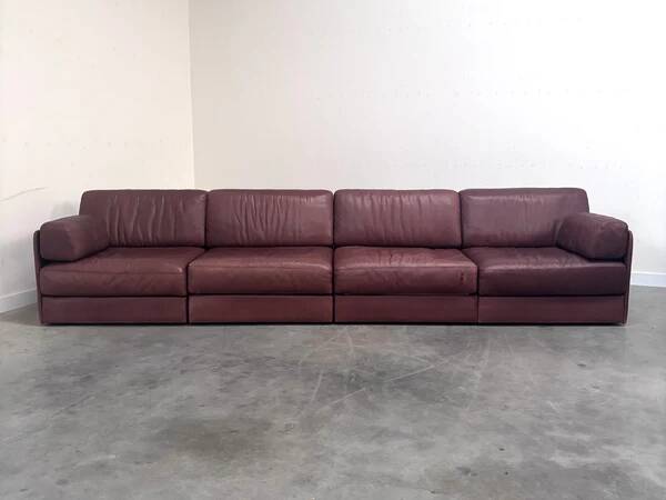 Brown leather modular sofa by De Sede; DS76, 1970s (straight)